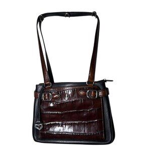 Vintage Brighton Brown & Black Embossed Leather Shoulder Bag With Heart Charm